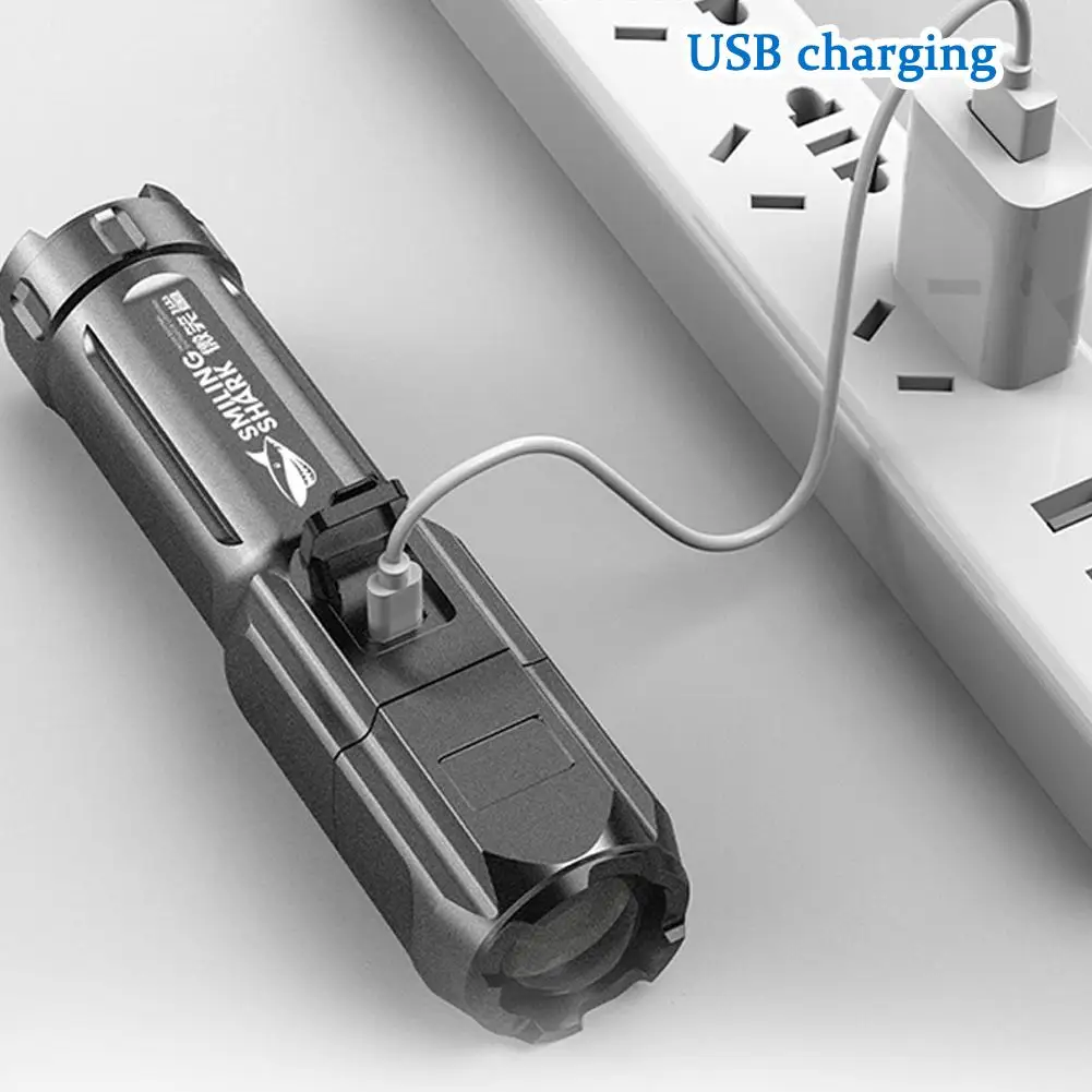 Adjustable Focus Flashlight Rechargeable LED Torch 3 Lighting Modes Long-Range Waterproof Camping Fishing Flashlight