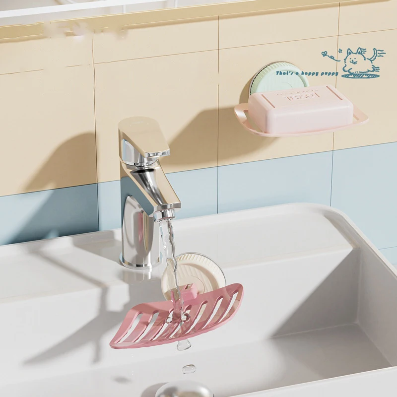 

Punch-free Drain Soap Box Portable Student Dormitory Soap Box Bathroom Detachable Suction Cup Soap Rack