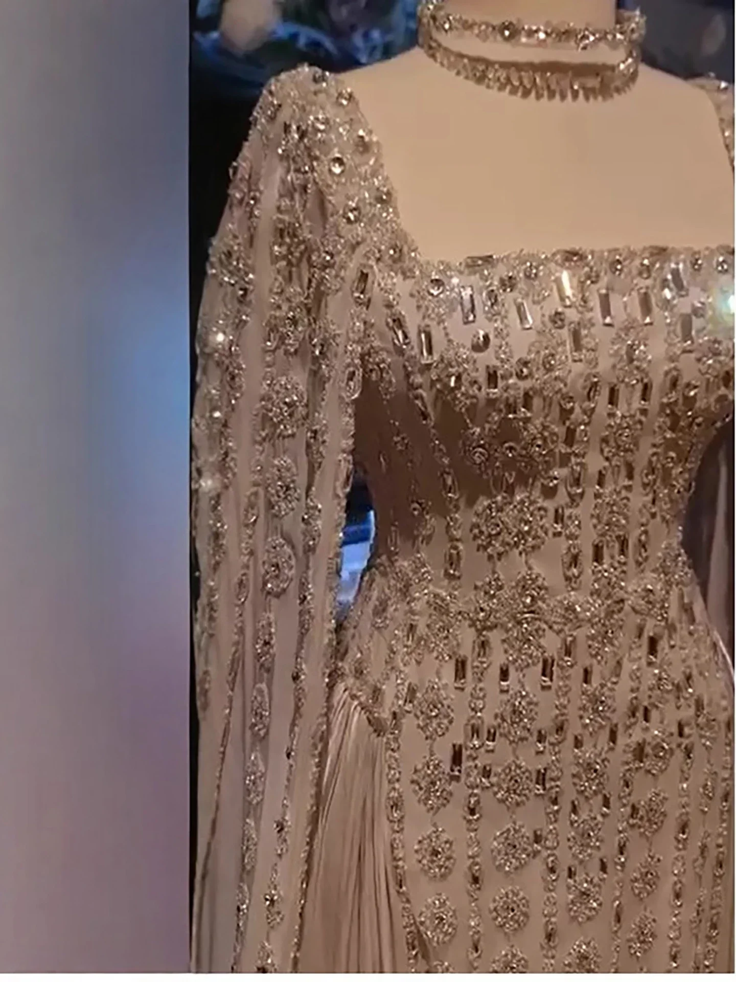 Customized Shining Rhinestones Luxury Prom Dresses Cape Sleeve Evening Dresses Exquisite Crystals Wedding Guest Dresses image 4