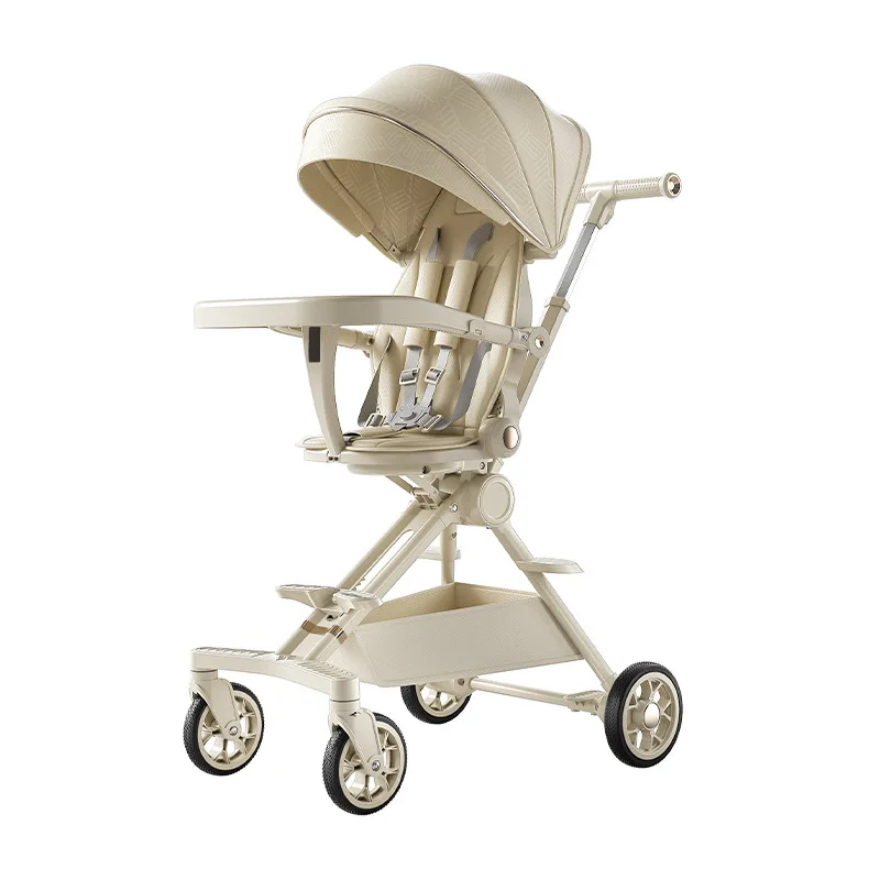 عربة أطفال للمشي ذات مناظر طبيعية عالية بنقرة واحدة قابلة للطي للمشي في اتجاهين معلقة بأربع عجلات يمكن الاستلقاء عليها #5