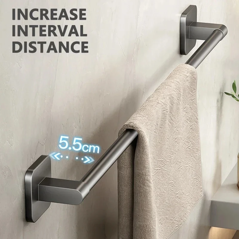 Bathroom Punch-free Gun Gray Single Pole Towel Bar Space Aluminum Bathroom Towel Rack Bathroom Toilet Towel Rack Hanging Rod