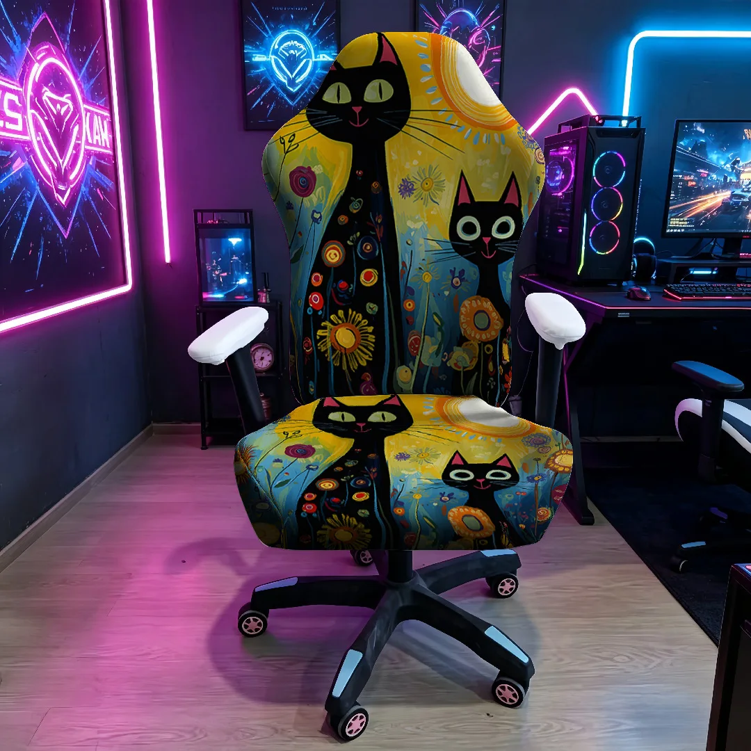 Black cat sunflower e-sports chair cover,high elastic,scratch-proof and non-slip e-sports and office chair universal chair cover