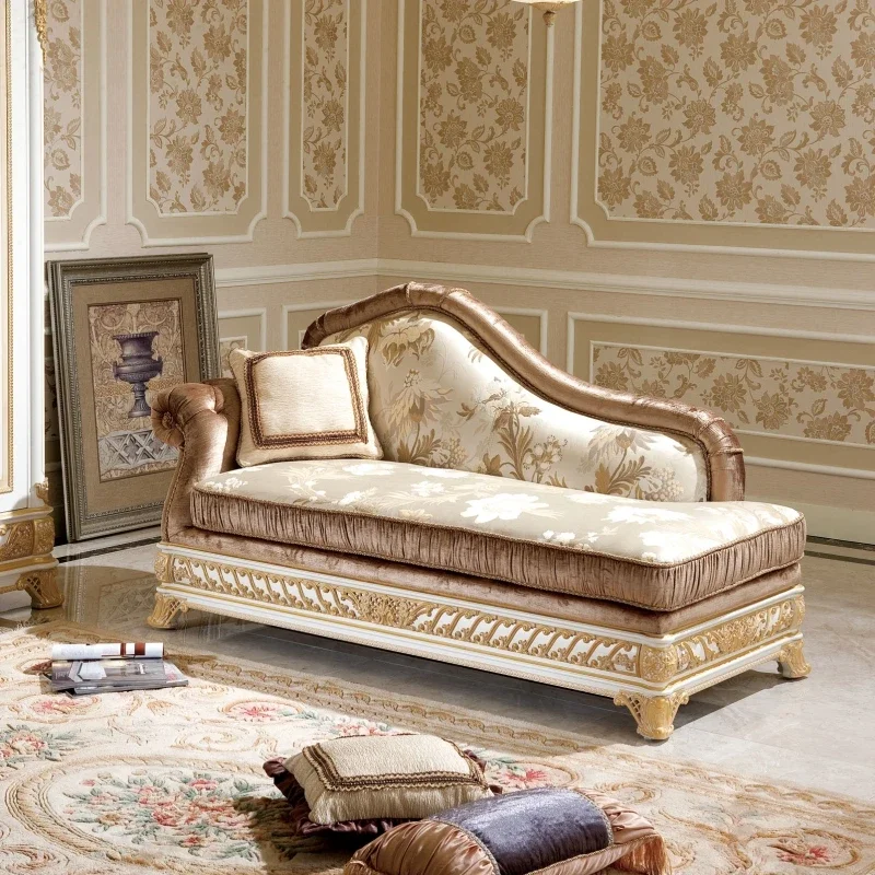 European-style Luxury Quality Carved Beech Solid Wood Bed End Stool Chaise Longue Wardrobe