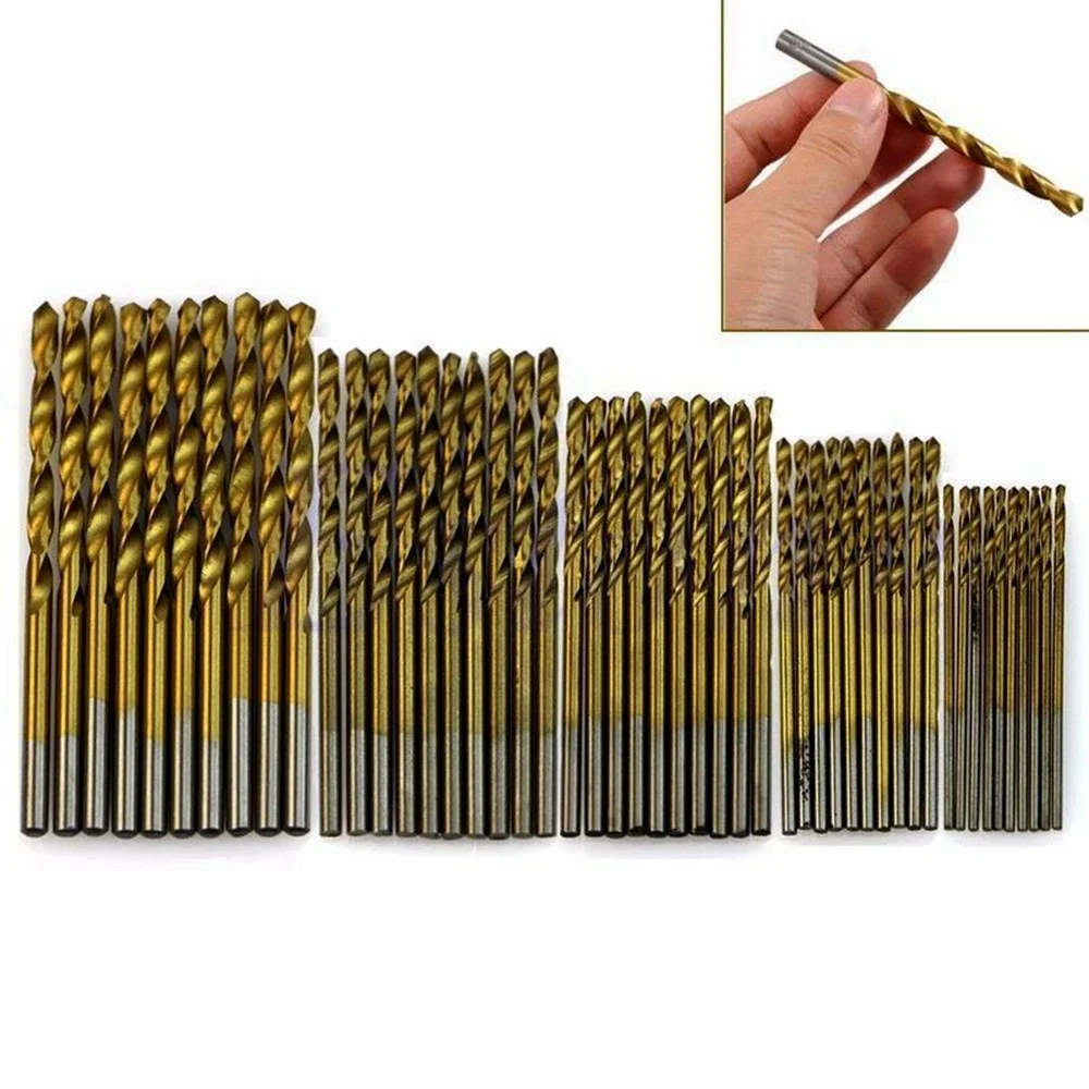 Jeu de forets hélicoïdaux en titane, HSS4241, acier élevé, travail du calcul, aluminium, plastique, 1mm, 1.5mm, 2.0mm, 2.5mm, 3mm, 50 pièces