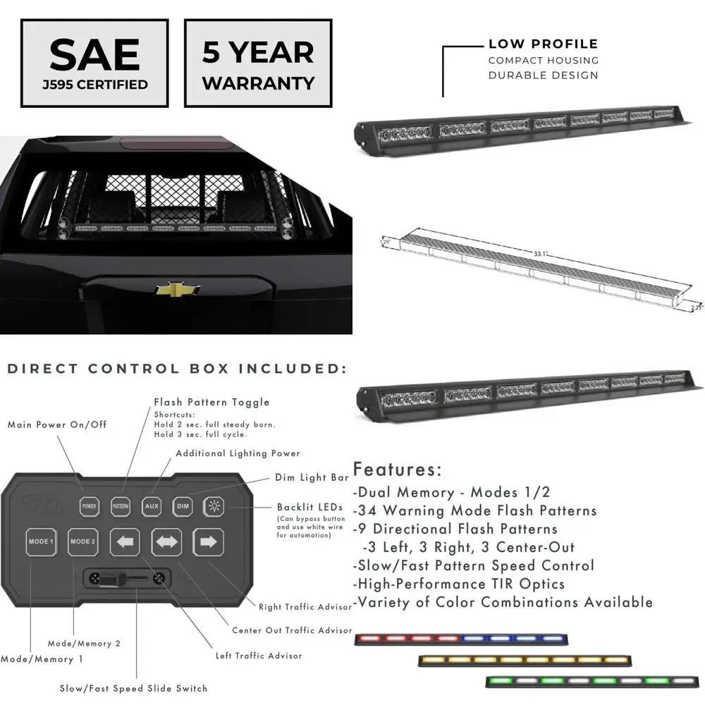 

48 LED 144W Deck Traffic Advisor Light Bar, Suitable for Police, Tow, Construction, and Emergency Vehicles - Windshield Mount Am