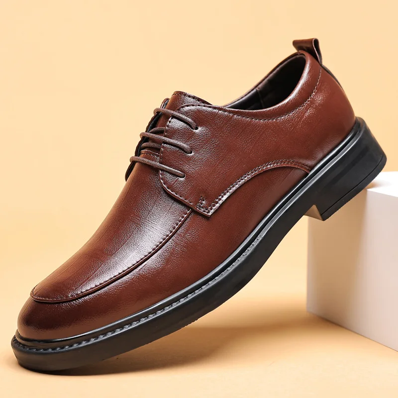 Nowe męskie buty formalne Oryginalne skórzane modne buty do sukienki Męskie włoskie buty biznesowe Biuro Ślub Jednokolorowe sznurowane buty — zdjęcie 4