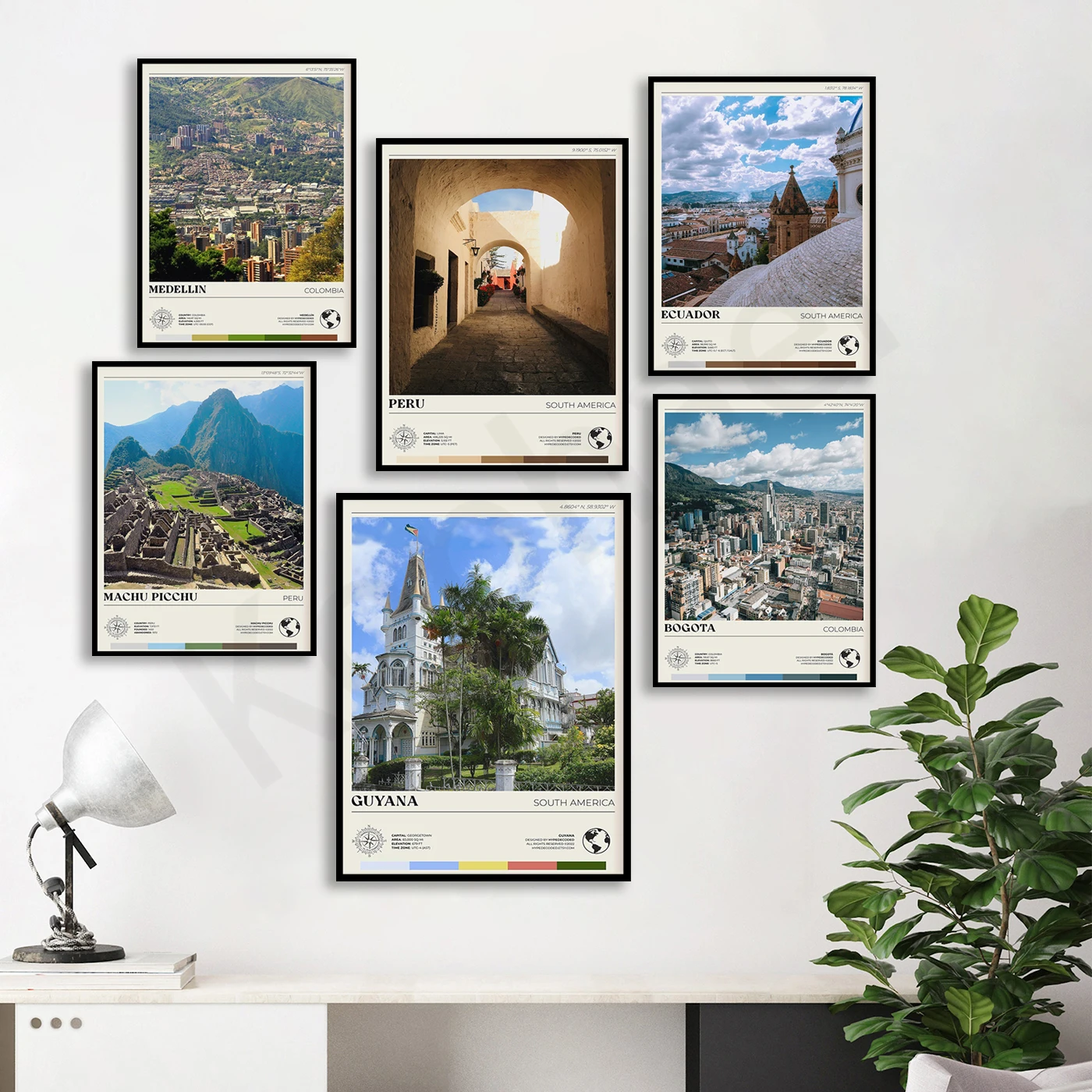 غيانا كاراكاس ميديلين بيرو الإكوادور ماتشو بيتشو بوجوتا تشيلي ساو باولو البرازيل. ملصق المناظر الطبيعية للسفر في المدينة #1