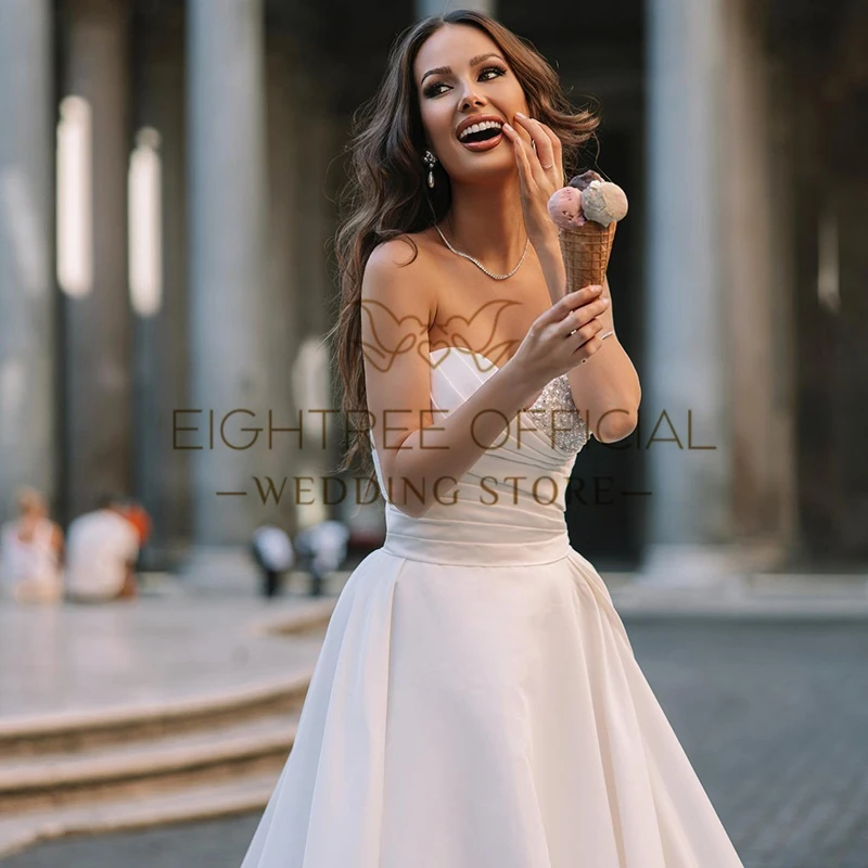 Eightree-Robe de mariée A-ligne avec perles chérie, robes de patients de balayage train, robe blanche élégante, Rhde mariage, tout ce qui est personnalisé, 2025