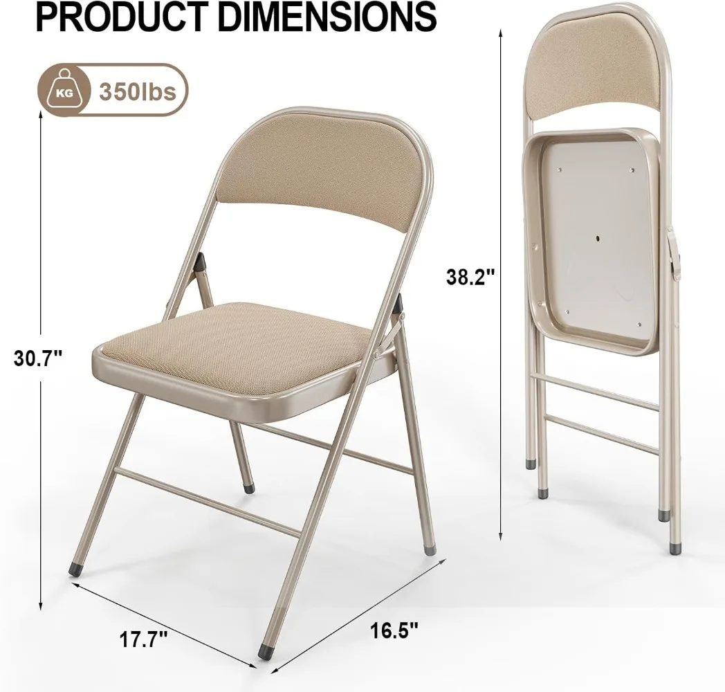 VINGLI-Chaises pliantes avec sièges rembourrés, cadre en métal avec siège et dossier en tissu, capacité 350 artérielle, ingent