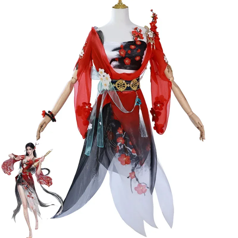 Anime Game Naraka: Bladepoint Justina Gu Cosplay Costume Chinese Style Hanfu Red Dress Wig Woman Sexy Traditional Festival Suitv