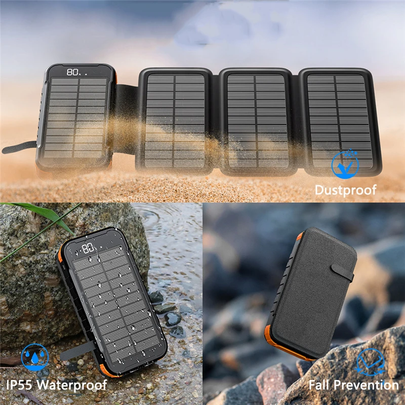 بنك الطاقة الشمسية 43800mAh قابل للطي المزدوج USB شاحن محمول آيفون 17 16 سامسونج Xiaomi Powerbank مع بطارية احتياطية خفيفة