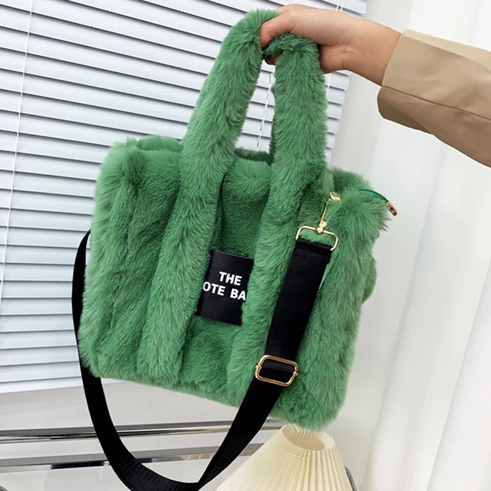 Winter Faux Fur Plush Tote Bag Women\'s Bag Letter Designer Large Capacity Handbag Shoulder Bag Purses Female Satchel Bags Bolsas