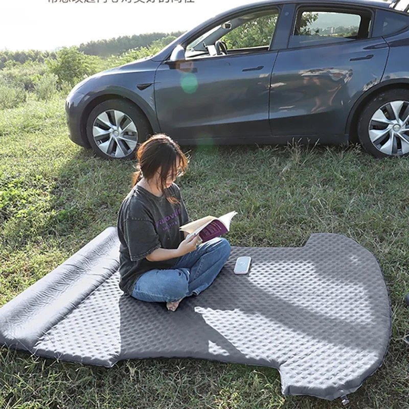 For Tesla Model 3 Model Y 2017-2024 Inflatable Air Mattress Outdoor Camping Inflatable Special Suede Fabric Car Travel Bed