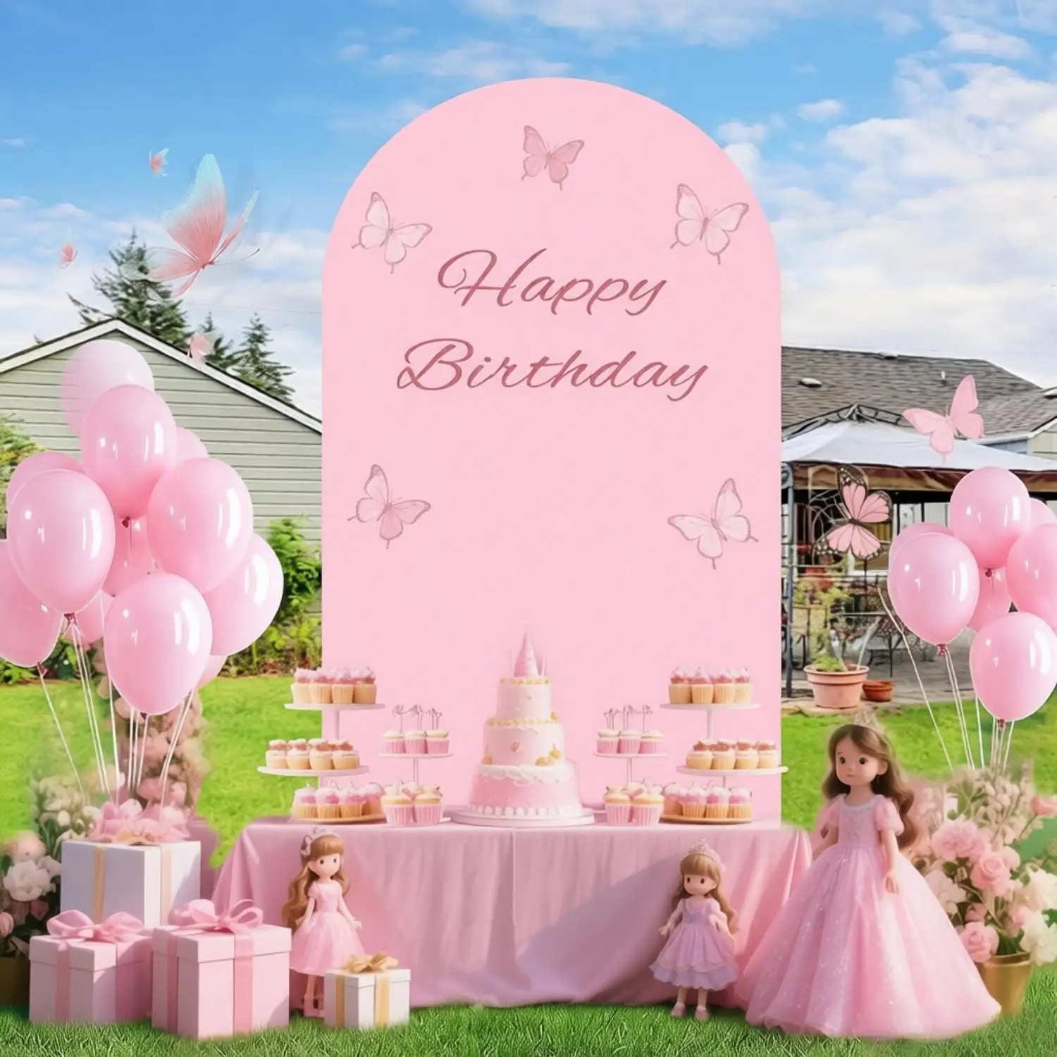 Pink Arch Backdrop Cover Double Sided Wedding Birthday Party Banquet Decor Spandex Fitted Round Top Chiara Backdrop Stand Cover