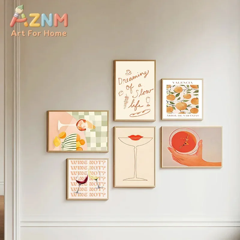 French Retro Food Posters Pasta Fruit Picnic Wall Art Canvas Prints Decorative Painting Wall Decor for Home Kitchen Dinner Room