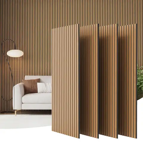 Wood Slat Acoustic Wall Panels, 4-Pack Sound Absorbing Panels for Recording/Studio Rooms - Echo & Noise Reduction - Easy DIY Install - Covers 31 sq ft (47.2 x 23.6 in) - Black/Walnut