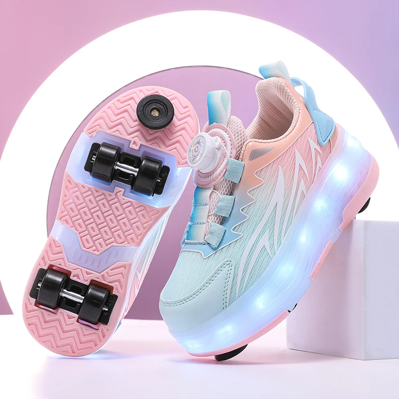 Детские коньки Heelys и роликовые коньки для детей от 6 до 12 лет: туфли на колесиках с подсветкой на 4 колесах для девочек, студенческие стили для мальчиков