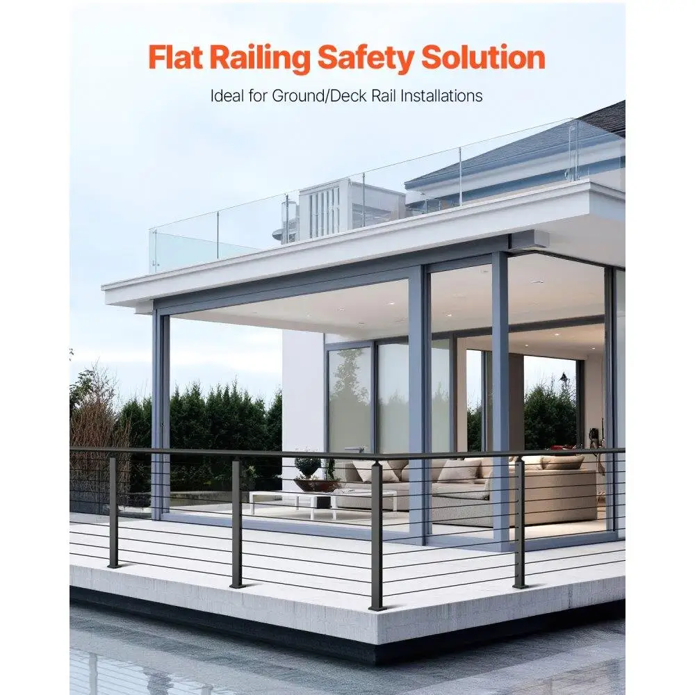 Stainless Steel Cable Railing Post 36x1x2 Inch Level Deck Stair Railing Kit Pre-Drilled Black Mounting Bracket Handrail Post