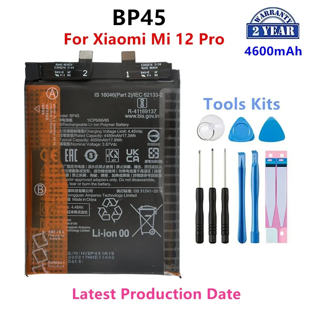 

Brand New BP45 4600mAh Battery For Xiaomi Mi 12 Pro Phone Replacement Batteries+Tools