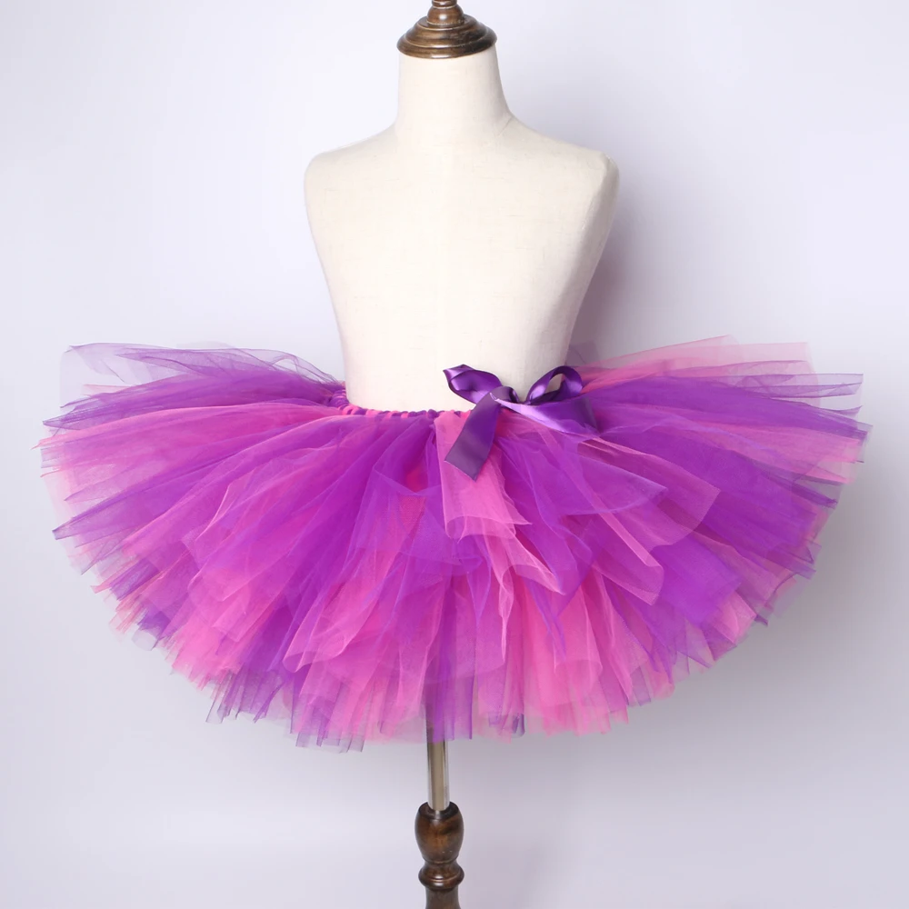 Girls Tulle Tutu Skirt Hot Pink Purple Striped Cartoon Cat Costume Kids Toddler Halloween Carnival Party Tutus Dress Up Outfit