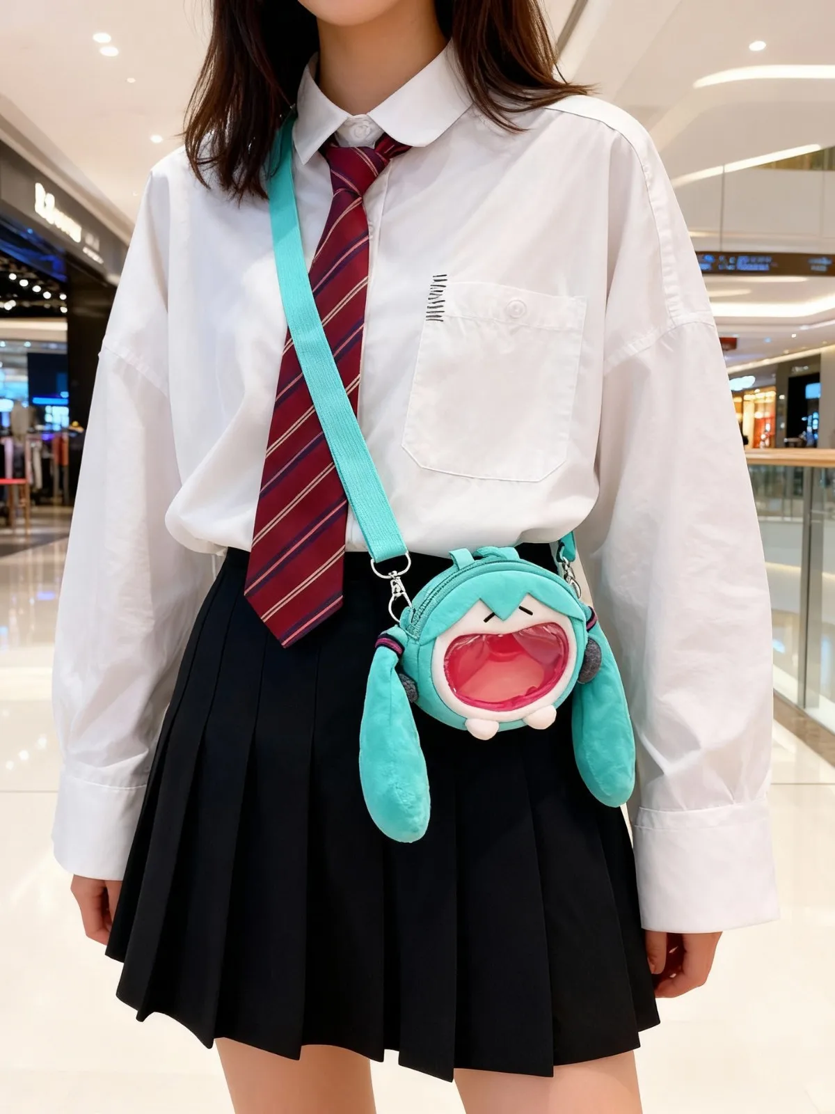Para hatsune miku bolsa de moedas bolsa de ombro dos desenhos animados kawaii 14cm saco de fone de ouvido saco de dor de pelúcia crossbody chaveiro pingente menina gi
