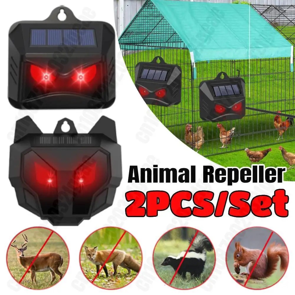 2PCS Solar Animal Repellent Device IP44 Waterproof Wild Boar Rabbit Repeller Nighttime Deer Deterrent For Fox Raccoon Coyote