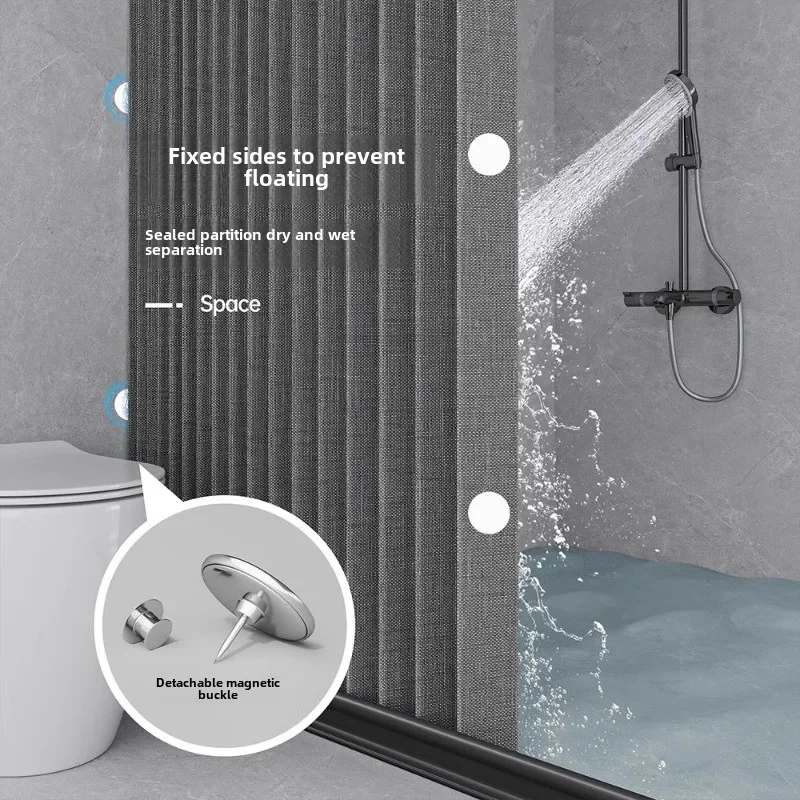 High-end bathroom folding shower curtain without punching invisible tarp toilet partition bath shower dry and wet separation