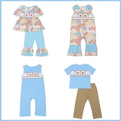 Ropa Baby Cotton Long Sleeve T-shirt Set Round Neck Scarecrow And Pumpkin Embroidery Pattern Boy Orange Top Clothes Suit Romper