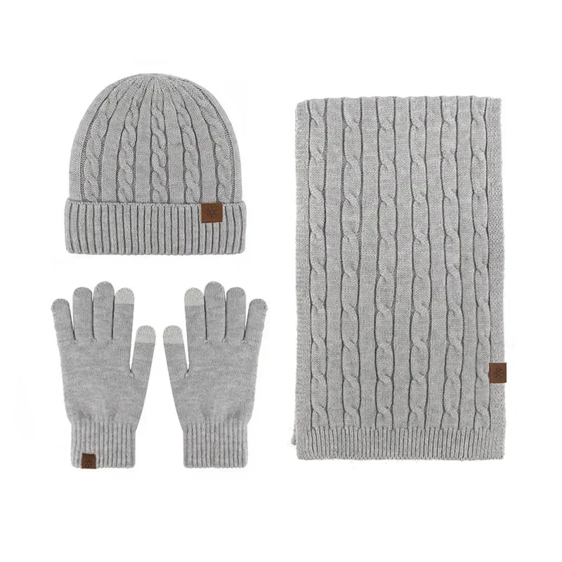 3pcs set Men Wool Winter Hat Scarf Glove Women Beanies Hats Set Long Scarf Touch Screen Gloves