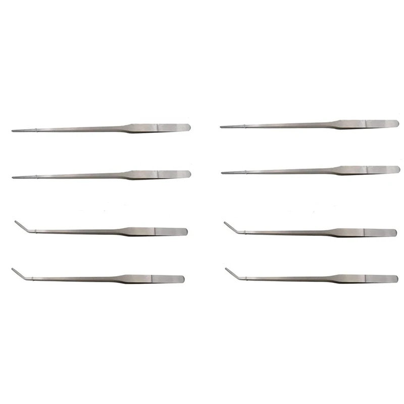 8 Pcs Stainless Steel Clips Include 4 Straight Tweezers (About 27Cm Long) And 4 Bent Tweezers (About 26.5 Cm Long)