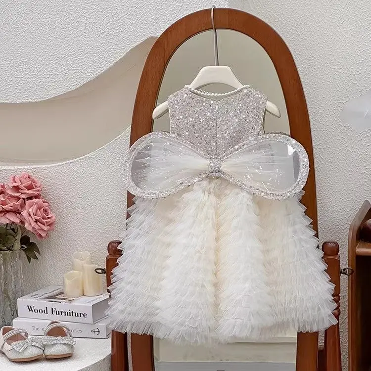 

2025Girls New Summer Sequins Western Style Sleeveless Wings Detachable Princess Dress