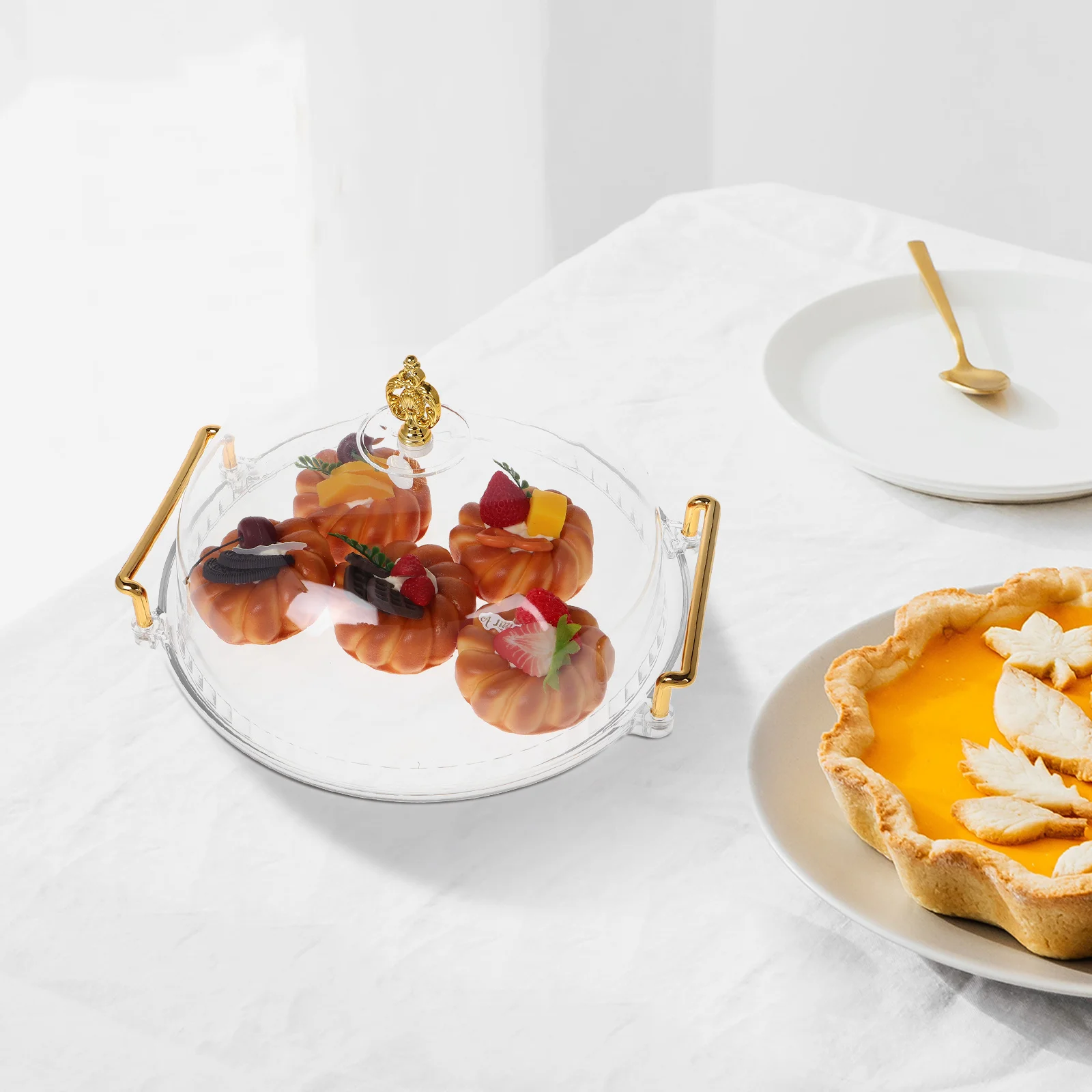 

1 Set Transparent Cake Dome Cover With Tray Dessert Serving Plate For Party Fruit Display Reusable Plastic Food Cover Baking