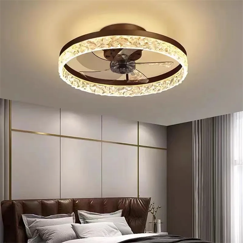 

Nordic Crystal ceiling fan lights 6 Speeds Bedroom DC Ceiling Fan With Remote Control fan blades kitchen island circle light