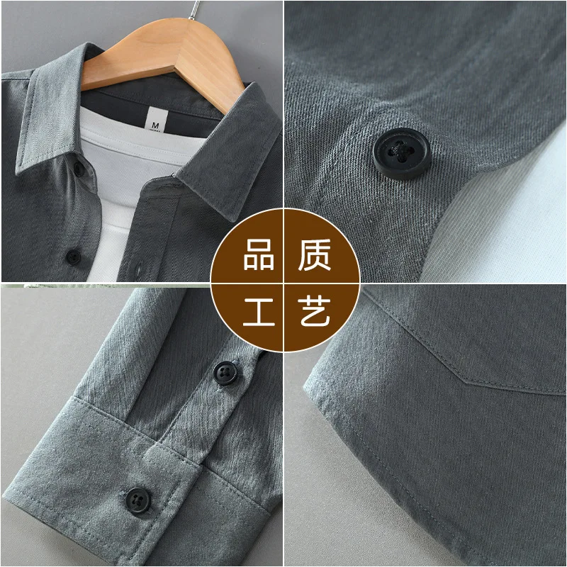 100% Cotton American Vintage Casual Workwear Shirt for Men 2024 Autumn High Quality Pockets Long Sleeve Cityboy Male Tops Coats