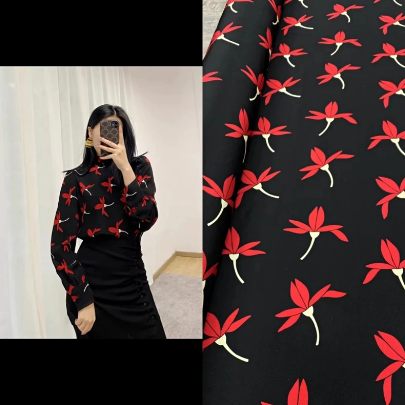 Nieuwe Zwarte Bodem Saffloer Digital Printing Stof Handgemaakte Diy High-End Shirt Kleding Custom Stof