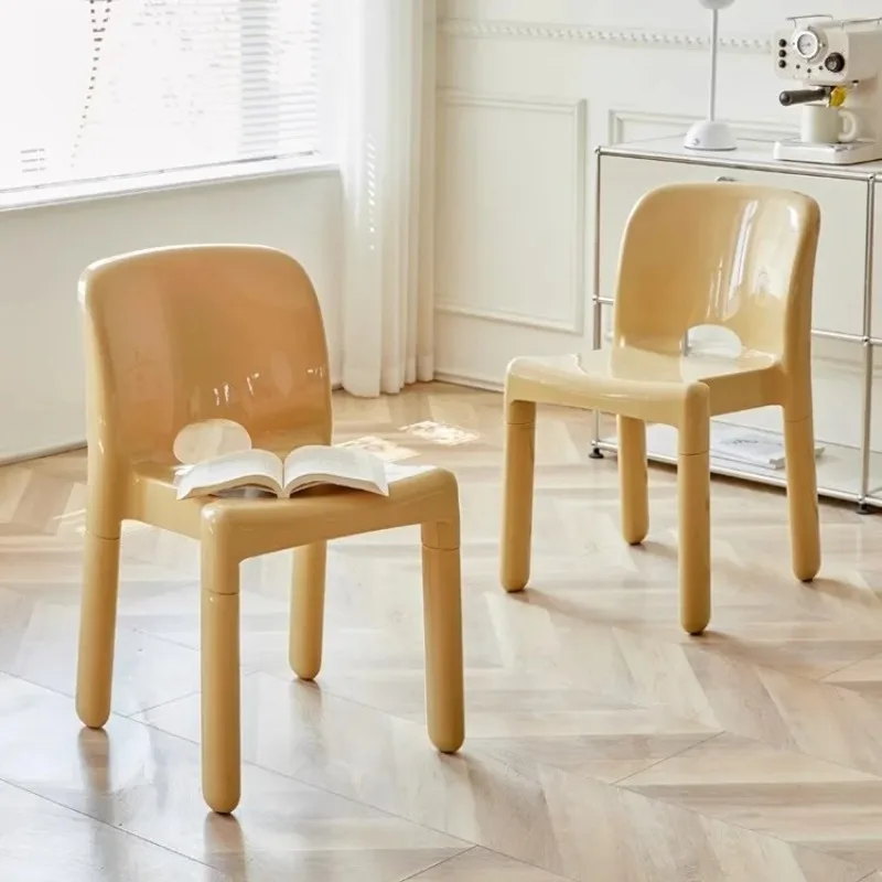 

‌Mid Century Modern Plastic Chair - Cream Accent Stool for Home Dining, Vintage Cafe Seats with Backrest, Coffee Shop Decor