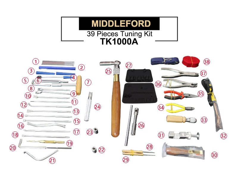 Kit di strumenti per accordare il pianoforte da 39 pezzi