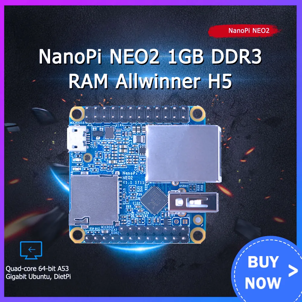 

NanoPi NEO2 1 ГБ DDR3 ОЗУ Allwinner H5 макетная плата четырехъядерный 64-разрядный A53 гигабитный Ubuntu, DietPi