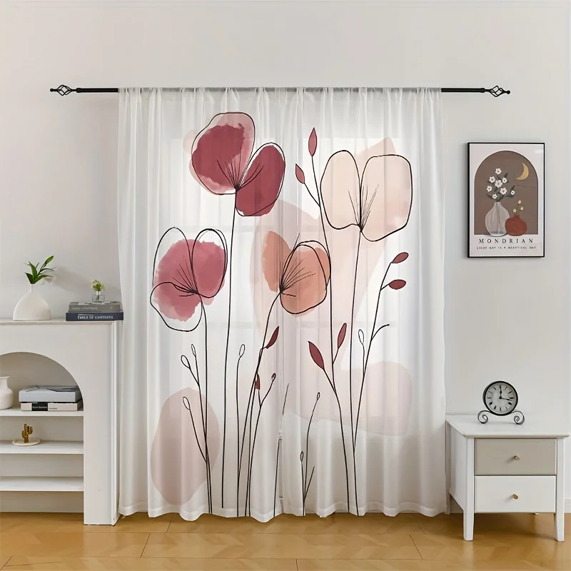 2 Stück transparente Vorhänge mit Blumen- und Schmetterlingsmuster, perfekt für Schlafzimmer, Wohnzimmer, Esszimmer und Badezimmer