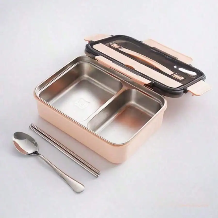 

Stainless Steel Insulated Lunch Box - 304 Stainless Steel, Microwave , Portable Student Compartment Container With Handle For School, Picnic, And Travel, School Bento Box | Slim Metallic Surface | Durable Insulated Food Container
