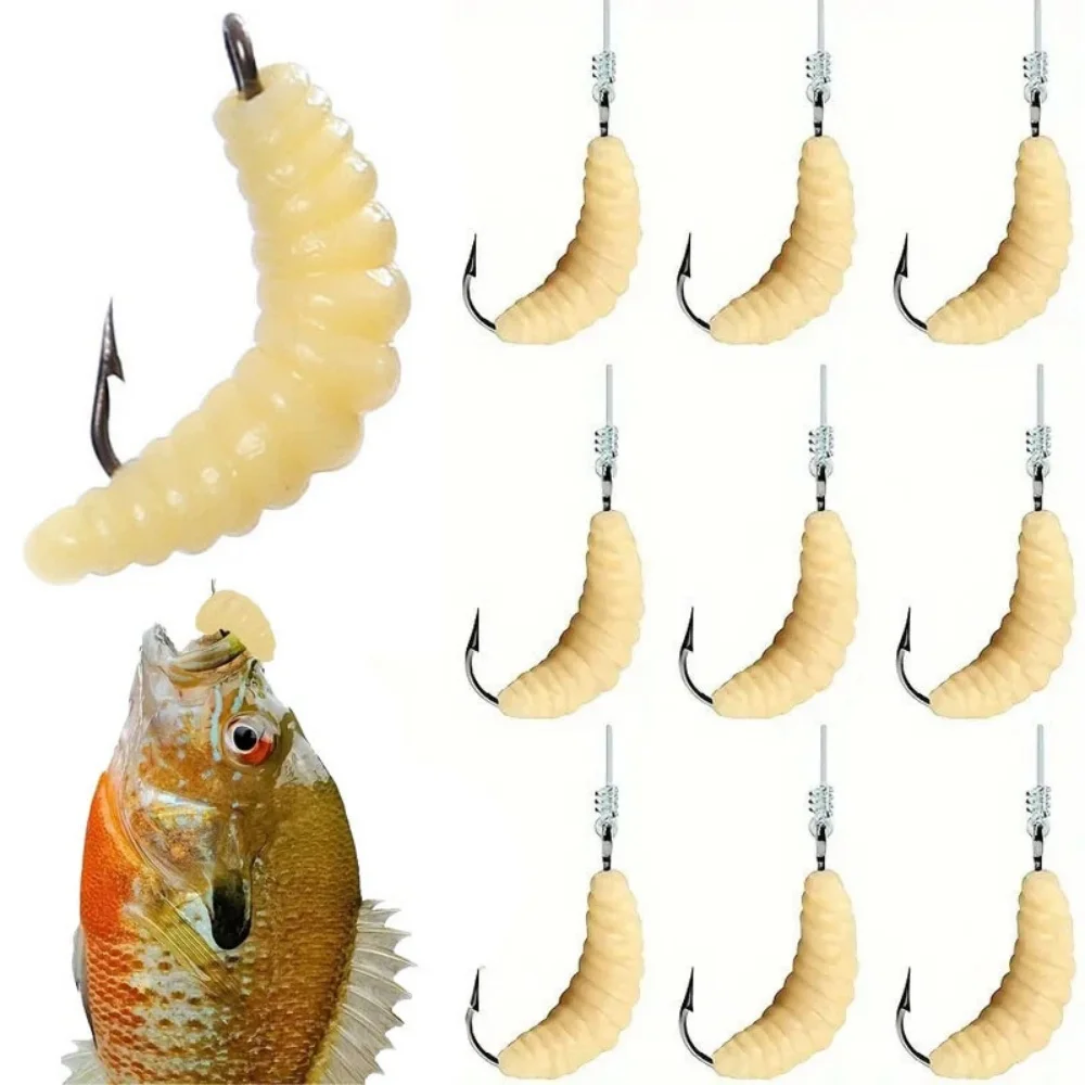 

Fishing Soft Lure 10/20PCS Bread Worm Silicone Baits Maggot Grub Hooks Biomimetic Smell Worms for Saltwater Freshwater Fishing