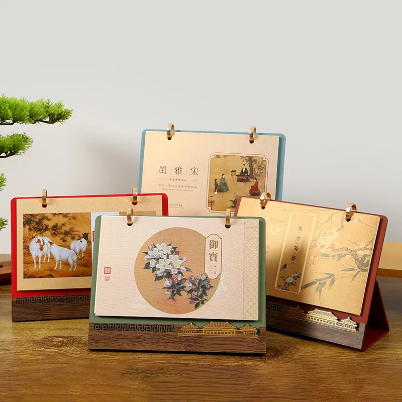 2027 Wooden Desk Calendar with Hollow Carved Cover, Standing Flip Monthly Planner for Office and Home, Vintage Desktop