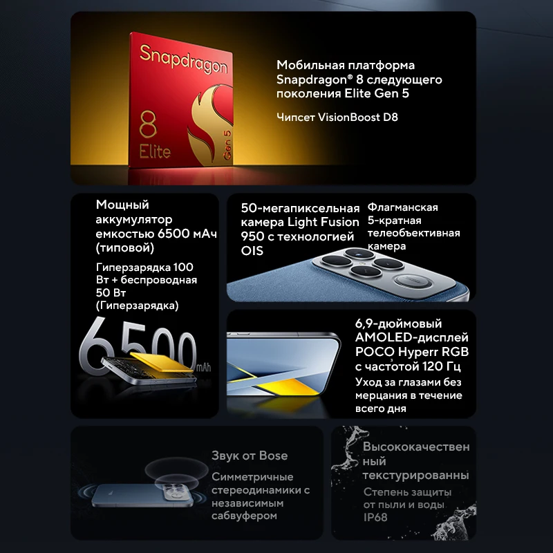 【العرض الأول في العالم】POCO F8 Ultra الإصدار العالمي للهواتف الذكية Snapdragon ®   8 Elite Gen 5 NFC بطارية 6500 مللي أمبير في الساعة شاشة 50 ميجابكسل 6.9 بوصة 120 هرتز