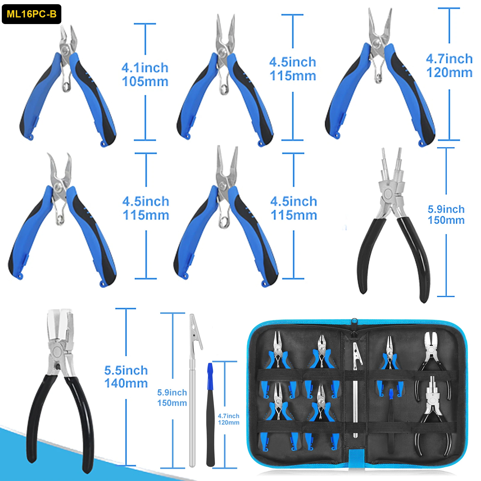 Toolour 8 pezzi Mini pinze Set da 4,5 pollici Pinze per creazione di gioielli Pinze diagonali Pinze a becchi lunghi per taglio a filo per kit di