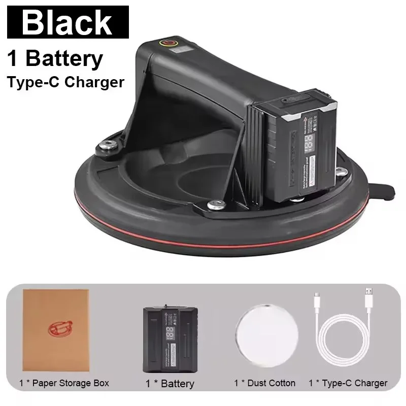 200kg Black Electric Vacuum Suction Cup With Battery Type-C Charger For Ceramic Tile/ Glass Tile Suction Lift Heavy Lifting Tool