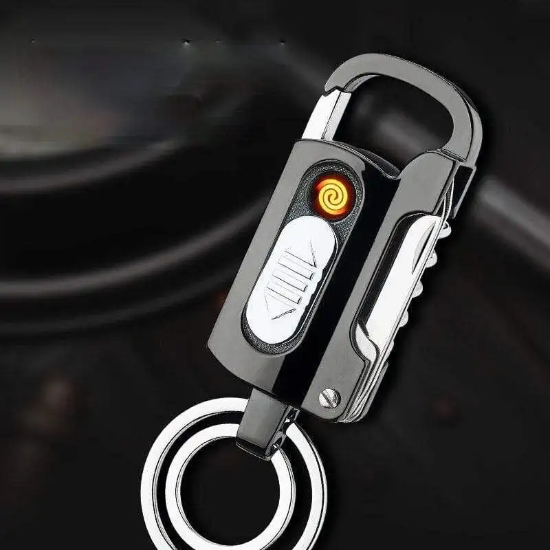 Keychain USB Electronic Lighter Multifunctional Windproof Cigarette Lighter Wine Beer Bottle Opener Flashlight