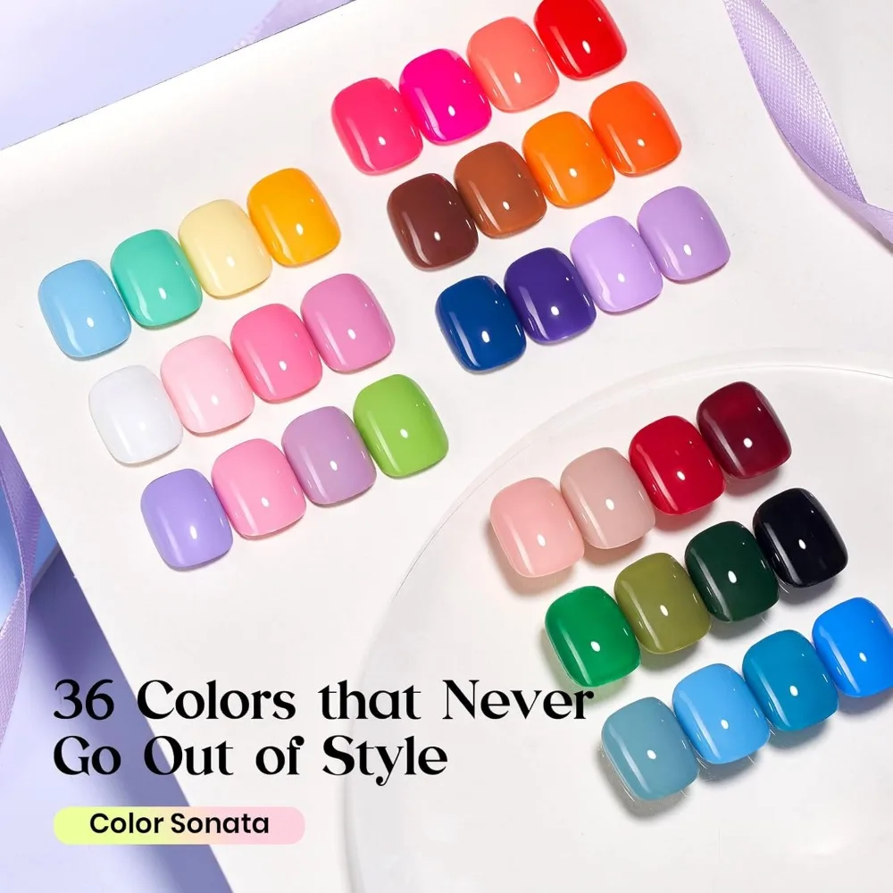 36 Color Gel Nail Polish Set with Base & Top Coats - UV LED Soak Off for Manicure Salon DIY Women Gift