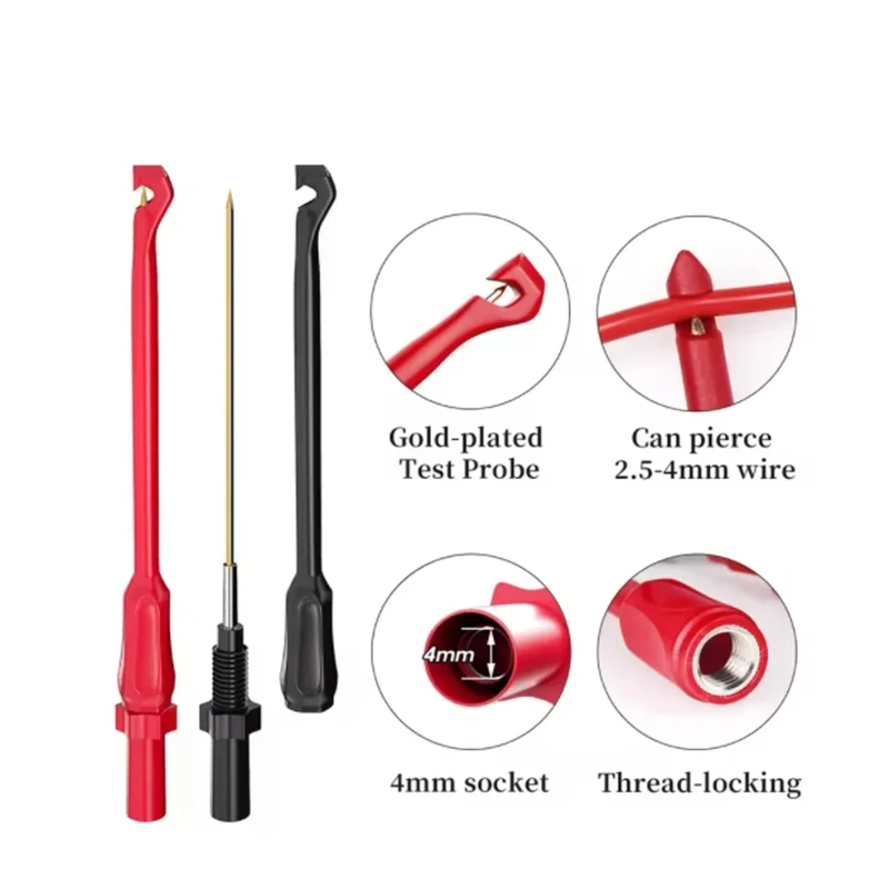Kit Uji Multimeter dengan Probe Penusuk Kawat, Steker Pisang 4mm, Set Probe Pengait Penusuk untuk Elektronik 1000V/20A