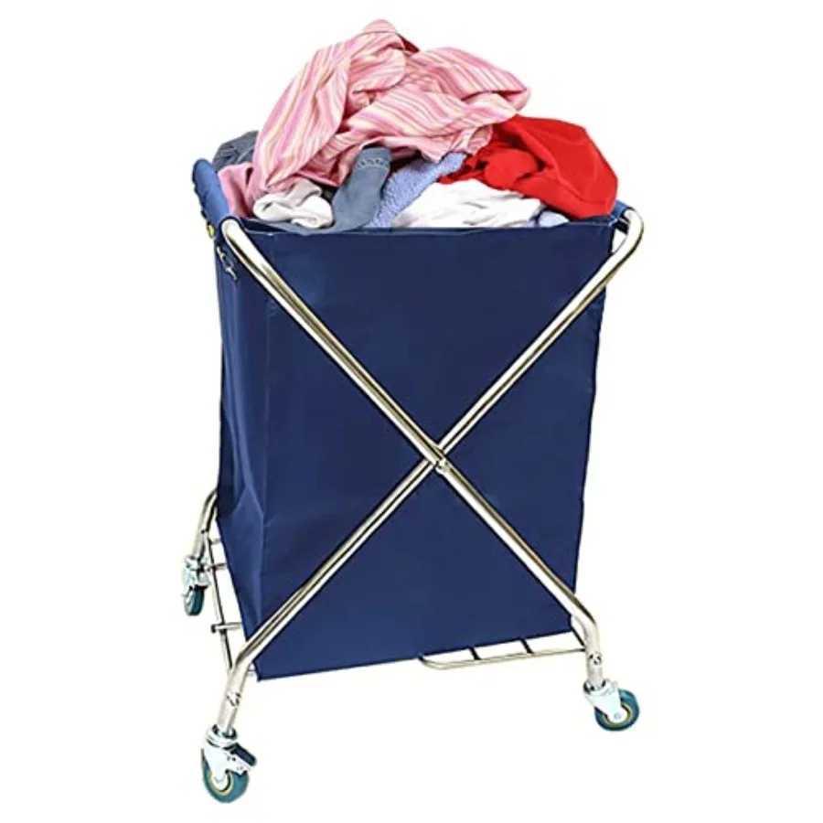 

Rolling Laundry Basket, Heavy Duty Collapsible Laundry Trolley Cart with Stainless Steel Frame and Waterproof Oxford Basket on