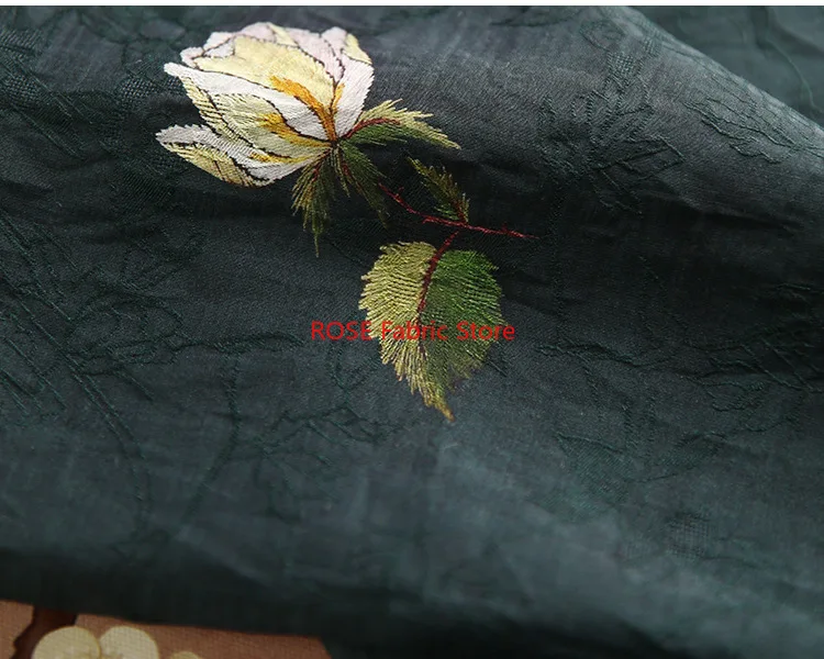 1 Meter Rose Embroidered Silk Jacquard Fabric Summer Dress Shirt Hanfu Cheongsam Decorative Sewing Fabric